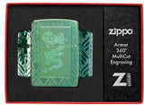 Zippo Dragon Design Armor High Polish Green Finish Lighter - Collectors Gift Boxed Premium by Zippo
