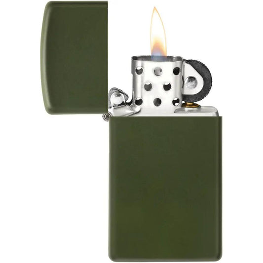 Zippo Slim Matte Green Lighter 1627 - No Logo Matte Finish Pocket Size Everyday Carry by Zippo
