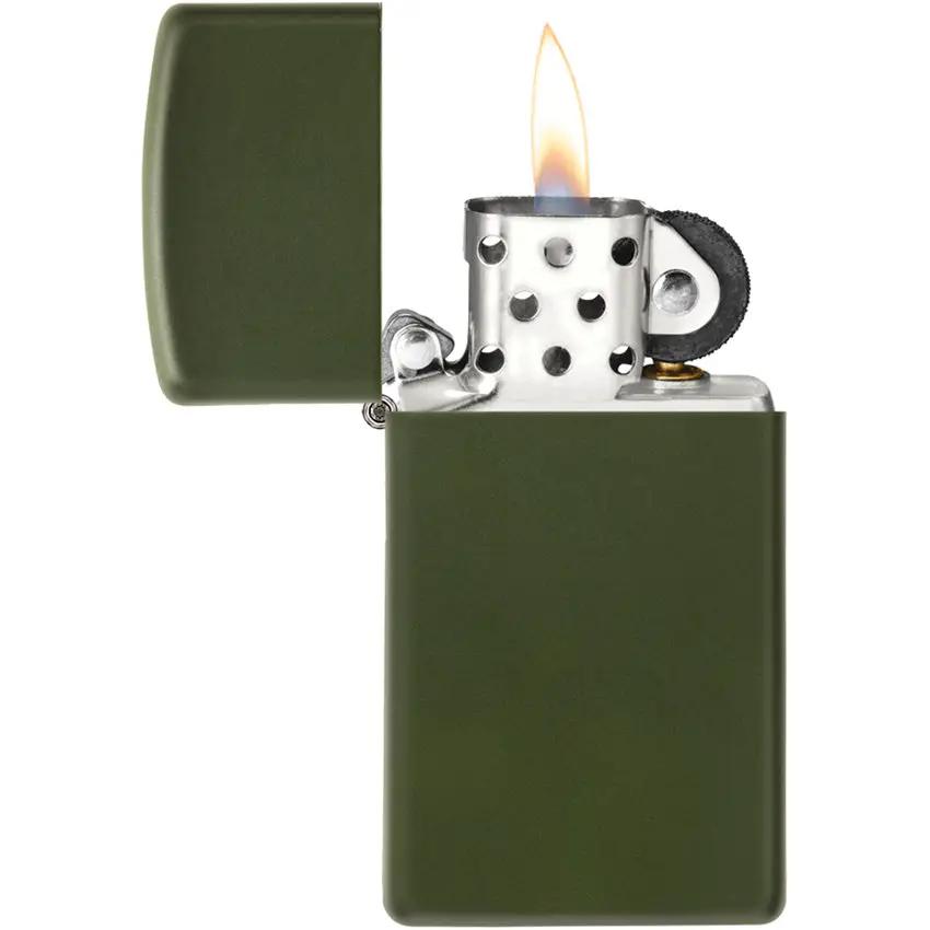 Zippo Slim Matte Green Lighter 1627 - No Logo Matte Finish Pocket Size Everyday Carry by Zippo