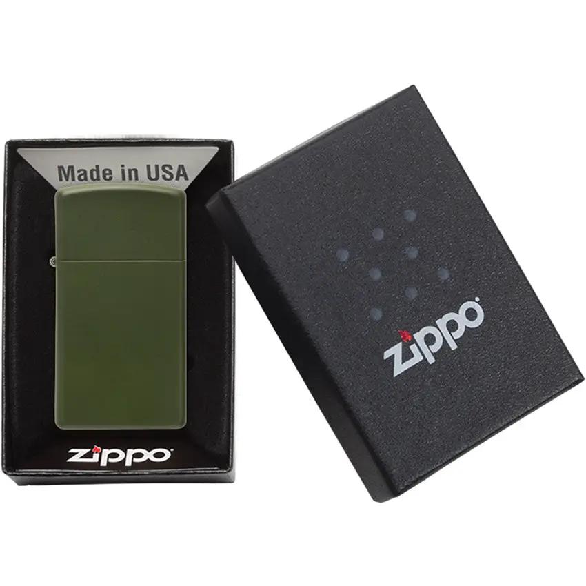 Zippo Slim Matte Green Lighter 1627 - No Logo Matte Finish Pocket Size Everyday Carry by Zippo