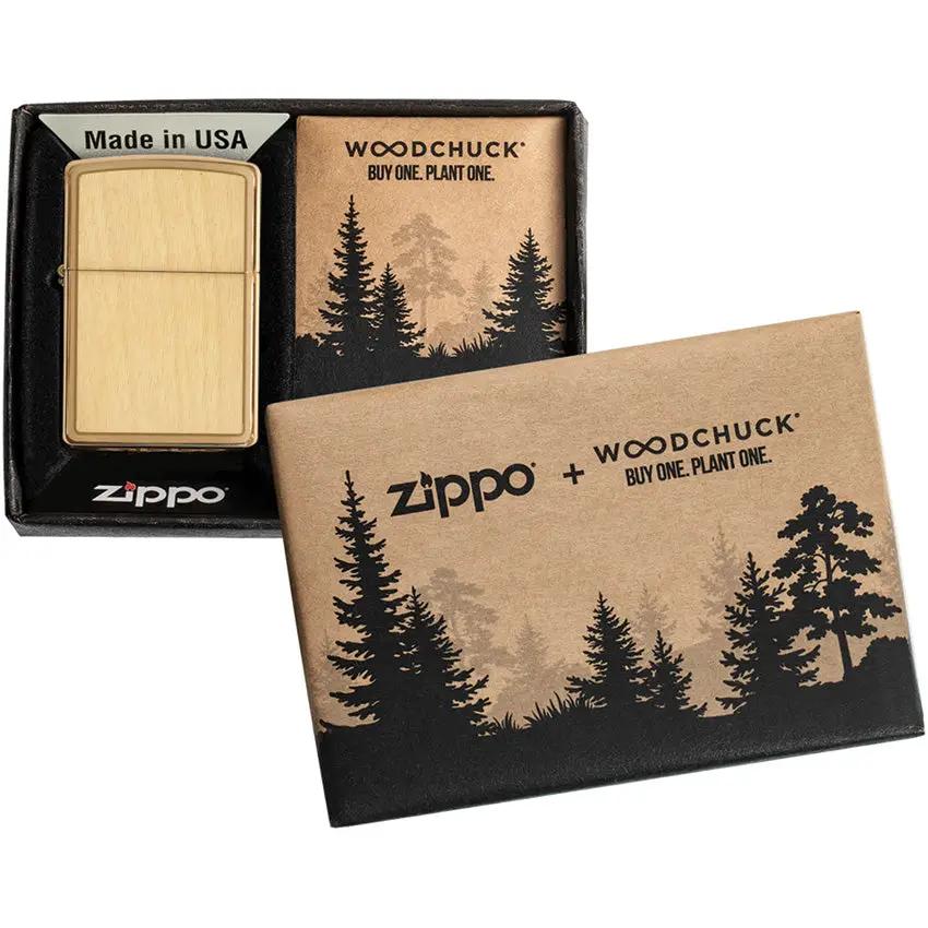Zippo Woodchuck Birch Lighter - Brushed Brass Finish Eco Friendly Buy One Plant One Tree Program by Zippo