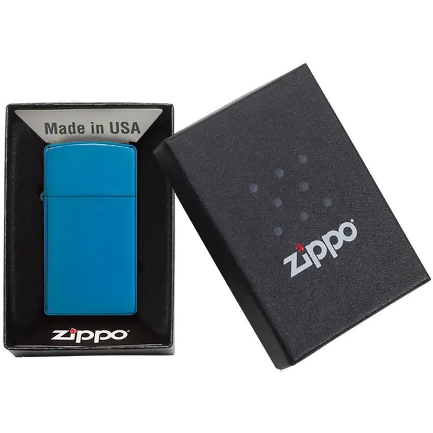 Zippo Slim Blue Lighter - High Polish Finish For Everyday Carry And Collectors Worldwide by Zippo