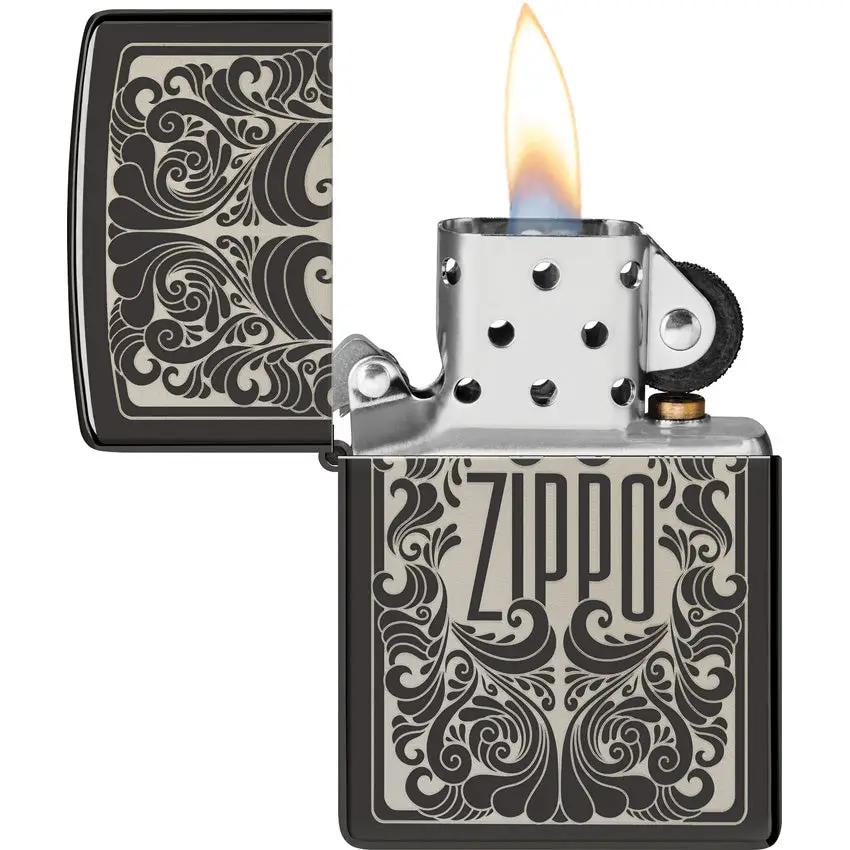 Zippo Design 48253 Laser Engraved Lighter Featuring High Polish Black Ice Finish For Collectors by Zippo
