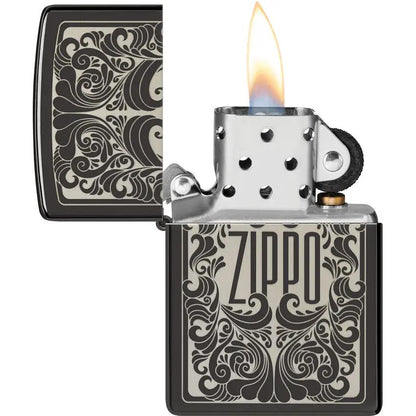 Zippo Design 48253 Laser Engraved Lighter Featuring High Polish Black Ice Finish For Collectors by Zippo