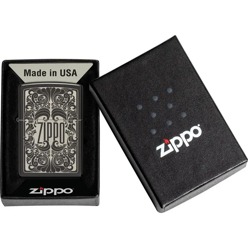 Zippo Design 48253 Laser Engraved Lighter Featuring High Polish Black Ice Finish For Collectors by Zippo