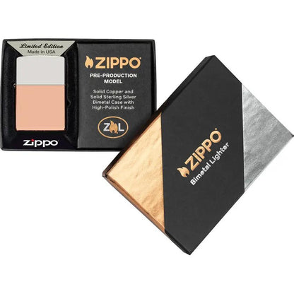 Zippo Bi-Metal Collectible Lighter - Sterling Silver And Copper Finish With Gift Box For Collectors by Zippo