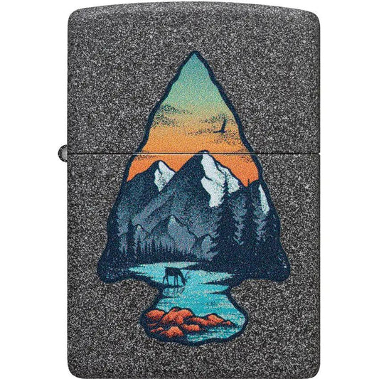 Zippo Mountain Design Lighter 46007 - Rugged Iron Stone Finish For Outdoor Adventurers And Gifts by Zippo