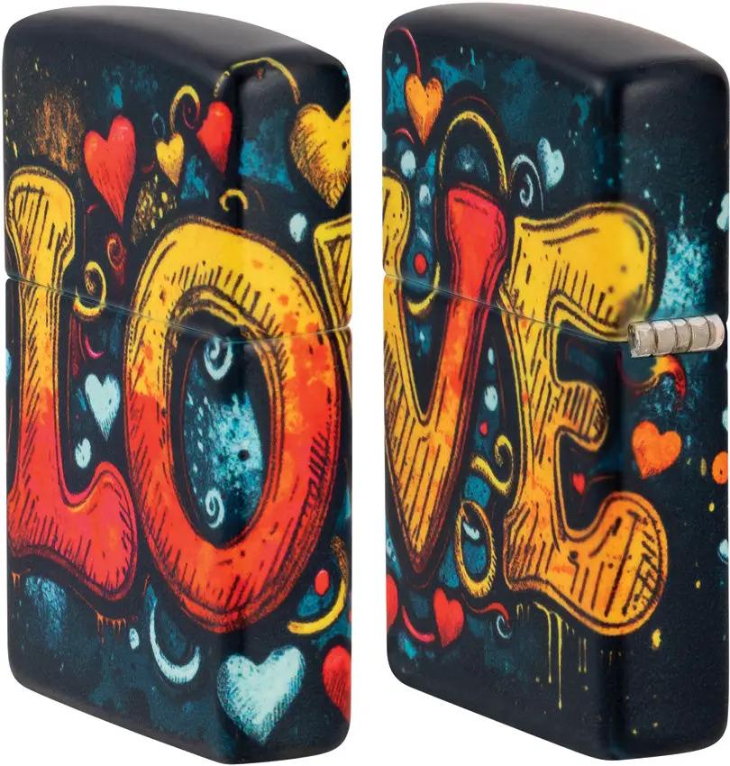 Zippo Love Mural Lighter - Romantic Gift For Couples In Black Matte Finish With Durable Flame Reliability by Zippo