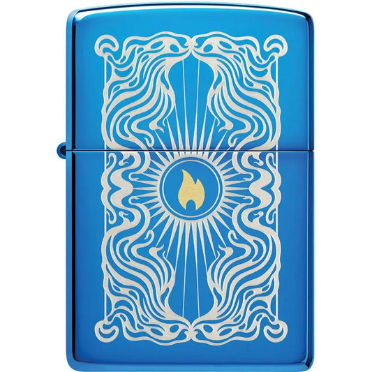 Zippo Fancy Flame Lighter - High Polish Blue Finish Boxed For Collectors And Gift Buyers by Zippo