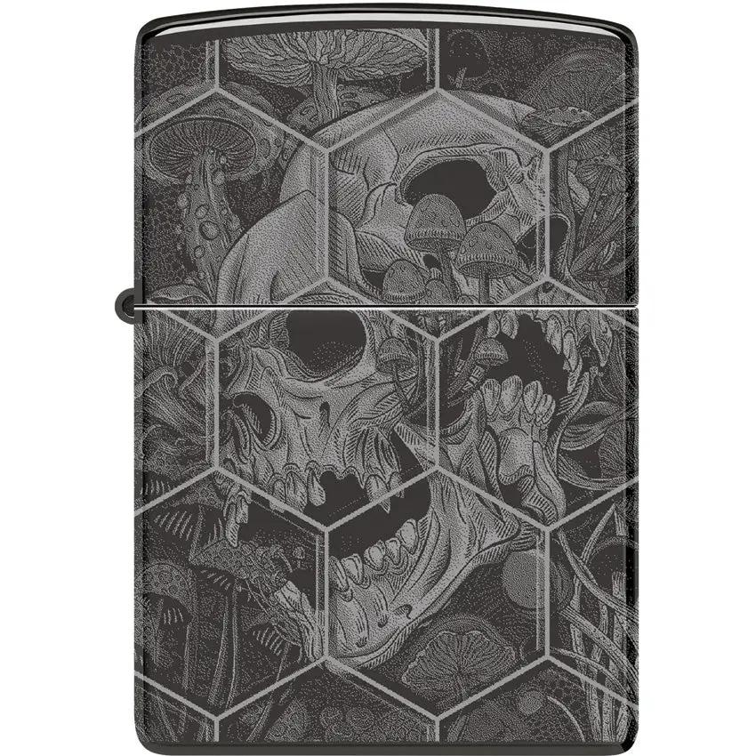 Zippo Mushroom Skulls Lighter - 360 Photo Design On High Polish Black Ice Finish, Boxed Gift For Collectors by Zippo