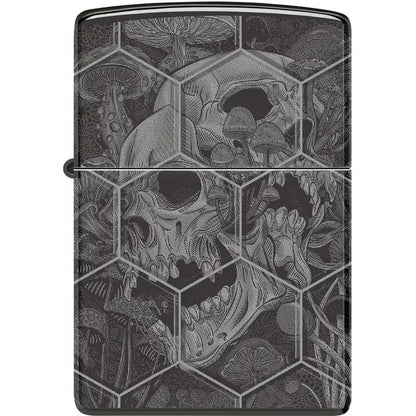 Zippo Mushroom Skulls Lighter - 360 Photo Design On High Polish Black Ice Finish, Boxed Gift For Collectors by Zippo