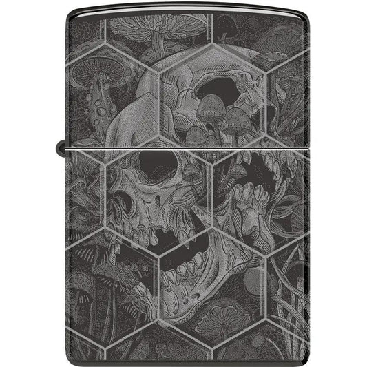 Zippo Mushroom Skulls Lighter - 360 Photo Design On High Polish Black Ice Finish, Boxed Gift For Collectors by Zippo