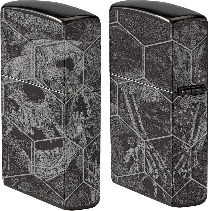 Zippo Mushroom Skulls Lighter - 360 Photo Design On High Polish Black Ice Finish, Boxed Gift For Collectors by Zippo