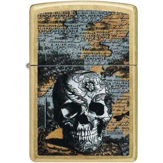 Zippo Floral Skull Lighter Street Brass Collector Edition - Windproof Refillable Brass Gift For Gothic Fans by Zippo