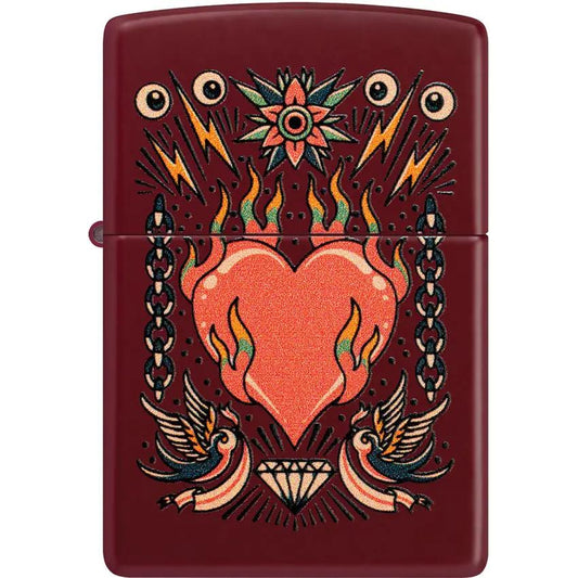 Zippo Tattoo Heart Design Lighter - Merlot Finish Boxed Gift for Tattoo Lovers and Collectors by Zippo