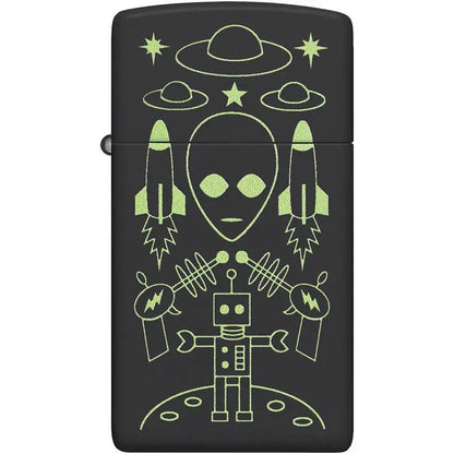 Zippo Alien Invasion Lighter - Black Matte Windproof Pocket Lighter For Sci Fi Fans by Zippo