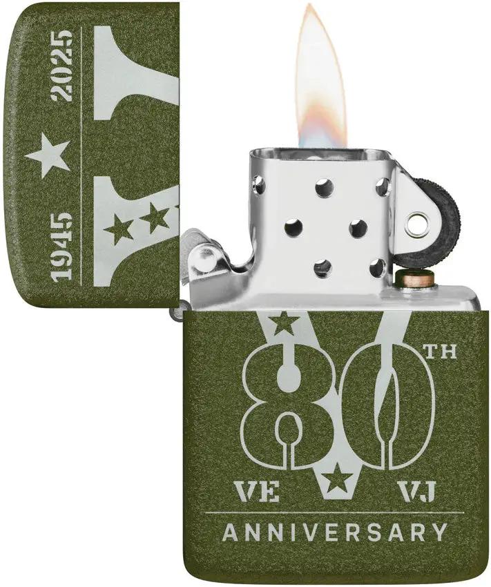 Zippo VE VJ Day Lighter 46949 1941 Replica With Green Crackle Finish All Steel Collectors Item by Zippo