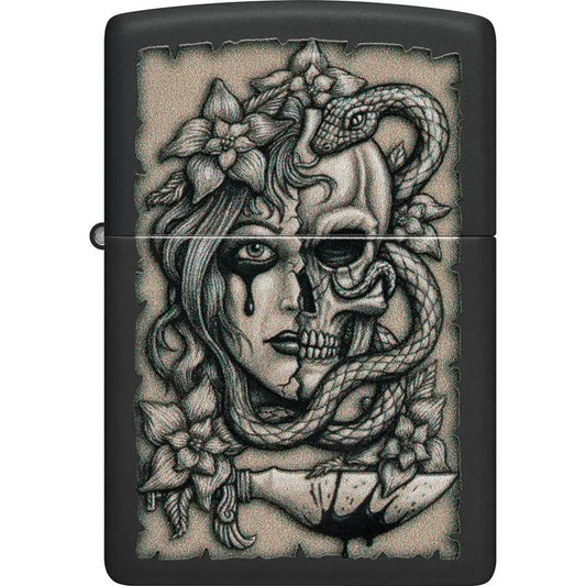 Zippo Tattoo Design Lighter - Gory Tattoo Design Black Matte Finish Boxed Gift For Collectors And Tattoo Fans by Zippo