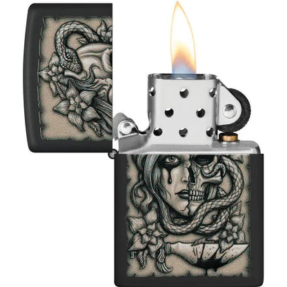 Zippo Tattoo Design Lighter - Gory Tattoo Design Black Matte Finish Boxed Gift For Collectors And Tattoo Fans by Zippo