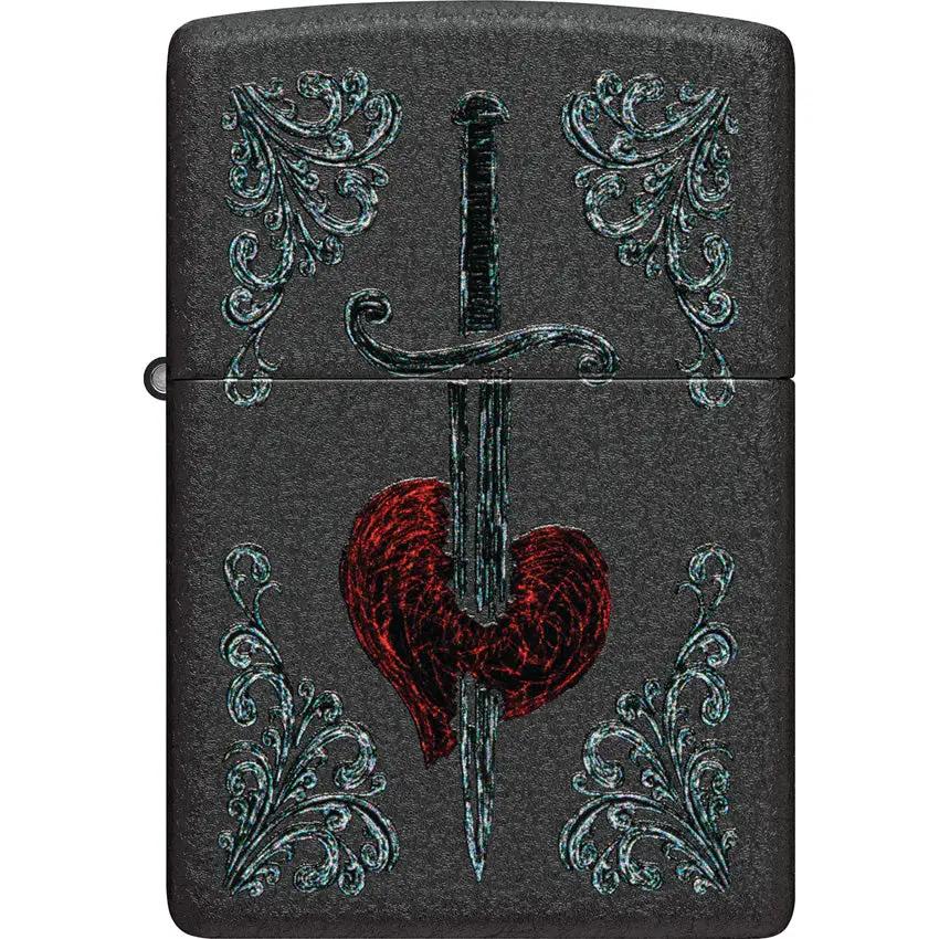 Zippo Heart Dagger Tattoo Lighter - Black Crackle Finish Boxed Gift Ready For Tattoo Lovers by Zippo
