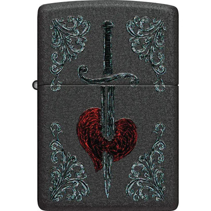 Zippo Heart Dagger Tattoo Lighter - Black Crackle Finish Boxed Gift Ready For Tattoo Lovers by Zippo