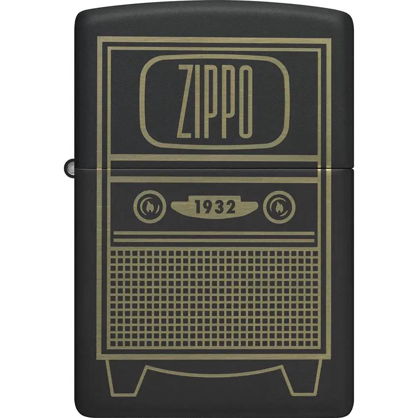 Zippo Vintage TV Design Lighter - Black Matte Finish Collectors Gift for Retro Enthusiasts by Zippo