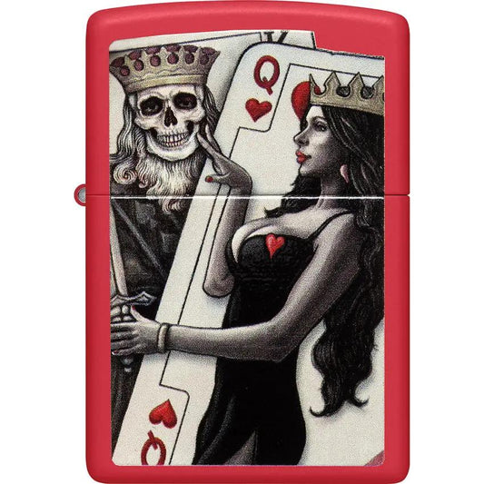 Zippo Skull King Queen Design Lighter - Red Matte Finish Boxed Gift For Collectors by Zippo