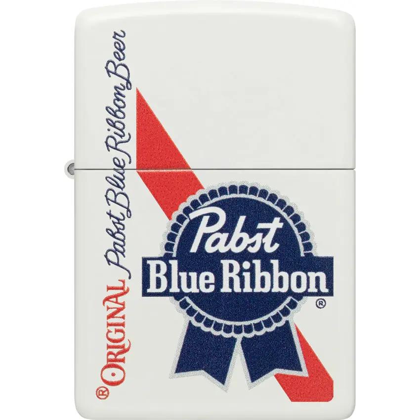 Zippo Pabst Blue Ribbon Lighter - White Matte Finish Licensed Collectible for Beer Fans by Zippo