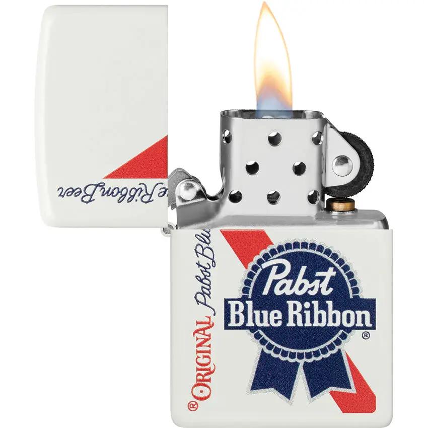 Zippo Pabst Blue Ribbon Lighter - White Matte Finish Licensed Collectible for Beer Fans by Zippo