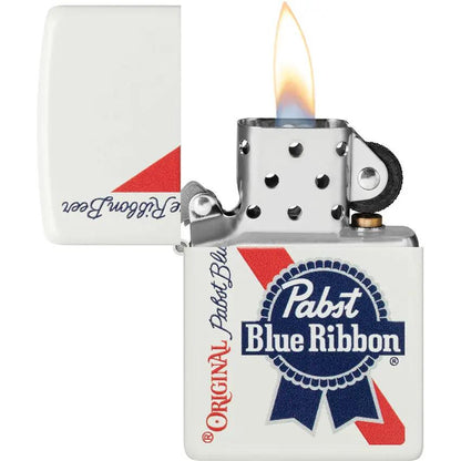 Zippo Pabst Blue Ribbon Lighter - White Matte Finish Licensed Collectible for Beer Fans by Zippo