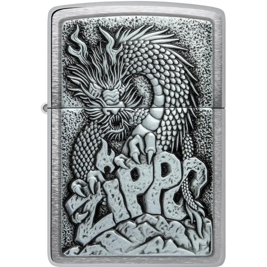 Zippo Dragon Design Lighter - Brushed Chrome Finish for Collectors and Gift Givers by Zippo