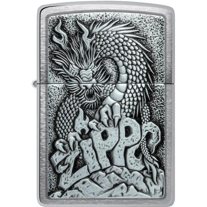 Zippo Dragon Design Lighter - Brushed Chrome Finish for Collectors and Gift Givers by Zippo