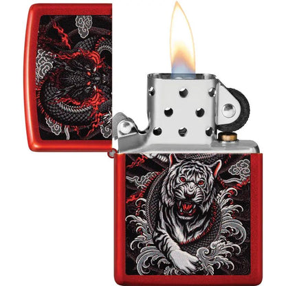Zippo Dragon Tiger Lighter - Premium Metallic Red Finish for Collectors Boxed Gift by Zippo