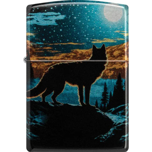 Zippo Moonlight Wolf Lighter - 540 Fusion Design in Tumbled Chrome Gift Boxed for Outdoors Enthusiasts by Zippo
