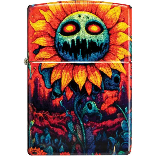 Zippo Spooky Sunflower Lighter - Tumbled Brass Finish Collectible Gift for Halloween Fans by Zippo