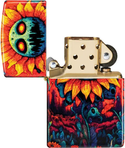 Zippo Spooky Sunflower Lighter - Tumbled Brass Finish Collectible Gift for Halloween Fans by Zippo