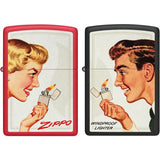 Zippo Vintage Ad Lighter Set - Two Matte Red And Black Lighters In Gift Box For Collectors by Zippo