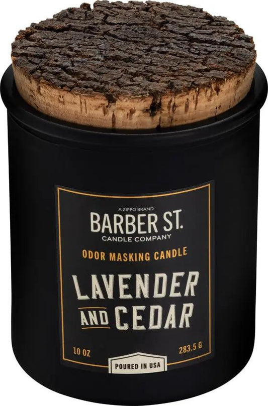 Zippo Barber Street Lavender Cedar Candle - Long Lasting 10oz Soy Blend Odor Masking For Men by Zippo