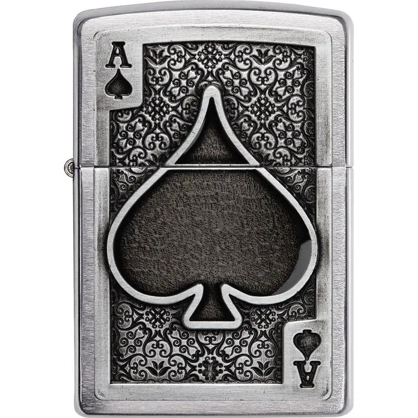 Zippo Ace Of Spades Emblem Lighter Brushed Chrome - Iconic Gift For Collectors And Enthusiasts by Zippo