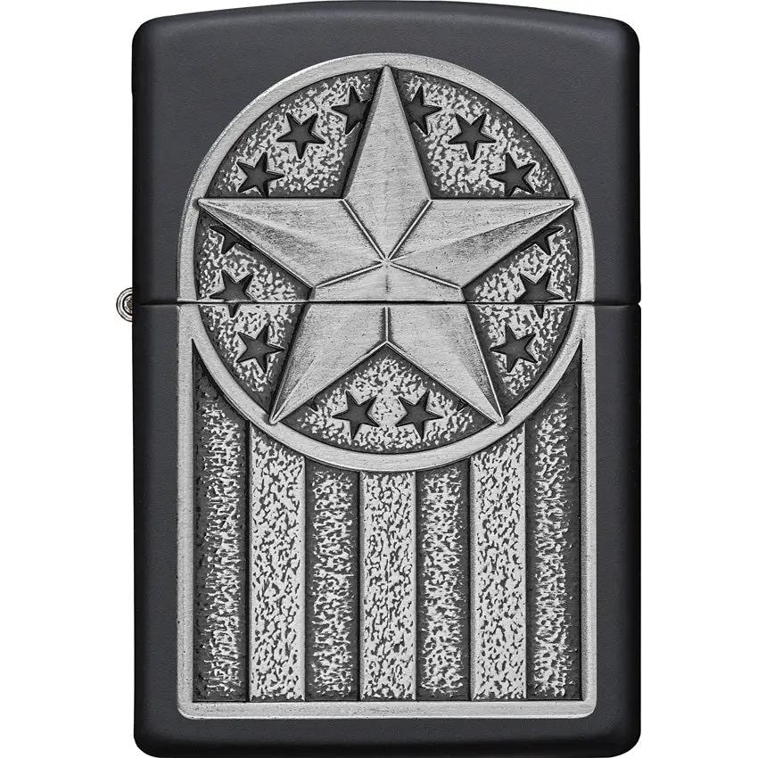 Zippo American Metal Emblem Lighter Black Matte Finish Gift Boxed Compact Pocket Sized For Collectors And EDC by Zippo