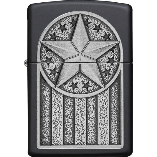 Zippo American Metal Emblem Lighter Black Matte Finish Gift Boxed Compact Pocket Sized For Collectors And EDC by Zippo