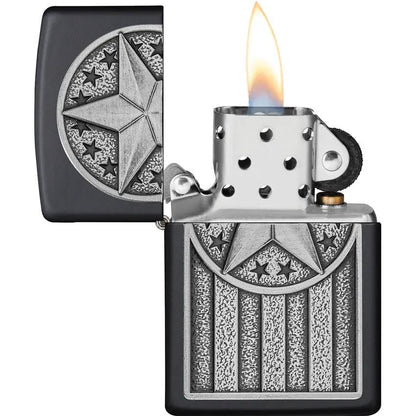 Zippo American Metal Emblem Lighter Black Matte Finish Gift Boxed Compact Pocket Sized For Collectors And EDC by Zippo
