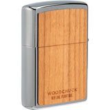 Zippo Woodchuck Cherry Tiger Lighter - Laser Cut Tiger Emblem On Cherry Wood With Brushed Chrome Finish by Zippo