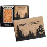 Zippo Woodchuck Cherry Tiger Lighter - Laser Cut Tiger Emblem On Cherry Wood With Brushed Chrome Finish by Zippo