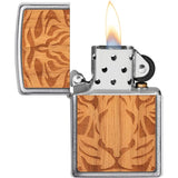 Zippo Woodchuck Cherry Tiger Lighter - Laser Cut Tiger Emblem On Cherry Wood With Brushed Chrome Finish by Zippo