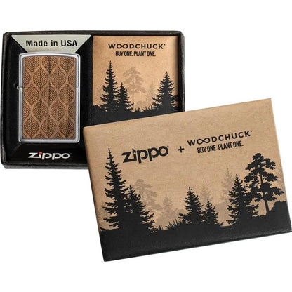 Zippo Woodchuck Walnut Leaves - Laser Cut Walnut Wood With Brushed Chrome Frame For Collectors by Zippo