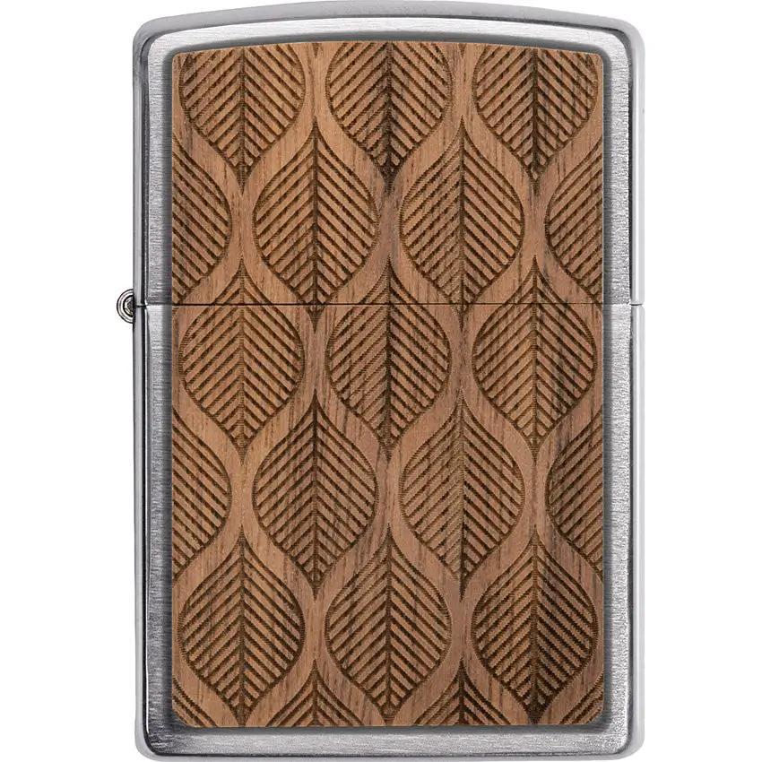 Zippo Woodchuck Walnut Leaves - Laser Cut Walnut Wood With Brushed Chrome Frame For Collectors by Zippo