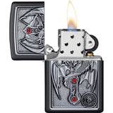 Zippo Winged Dragon Cross Lighter - Licensed Anne Stokes Black Matte Finish With Jewelled Emblem by Zippo
