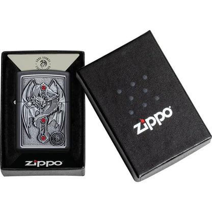 Zippo Winged Dragon Cross Lighter - Licensed Anne Stokes Black Matte Finish With Jewelled Emblem by Zippo