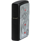 Zippo Winged Dragon Cross Lighter - Licensed Anne Stokes Black Matte Finish With Jewelled Emblem by Zippo